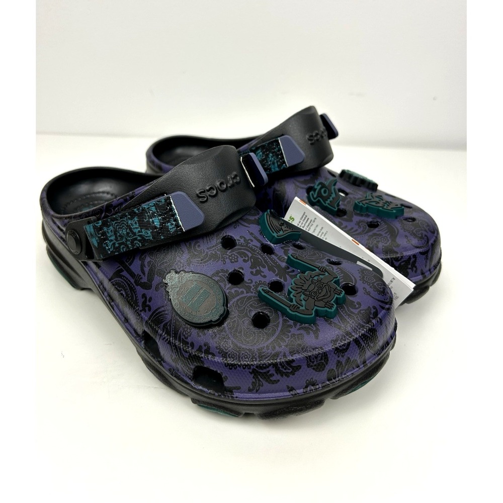 Disney Haunted Mansion Crocs Shoes Womens 9 Mens 7 Purple Black Wallpaper Clogs